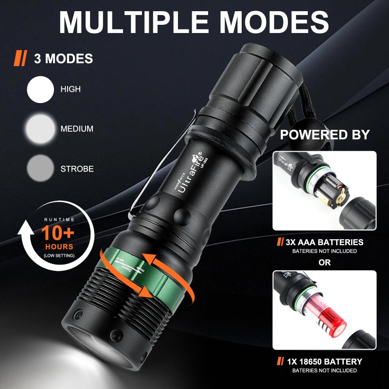 ULTRAFIRE 2pc 11-Inch Signal Traffic Wand Safty LED Flashlight 250 Lumen, Red Flashing Mode, Wrist Strap Lanyard, Side Clip, Orange Finish for Kids Outdoor Camping - Image 3